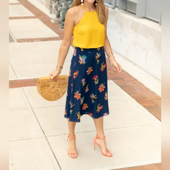 Madewell - Silk Atrium Midi Skirt in Bird of Paradise, Sz 4, Tropic Floral Night