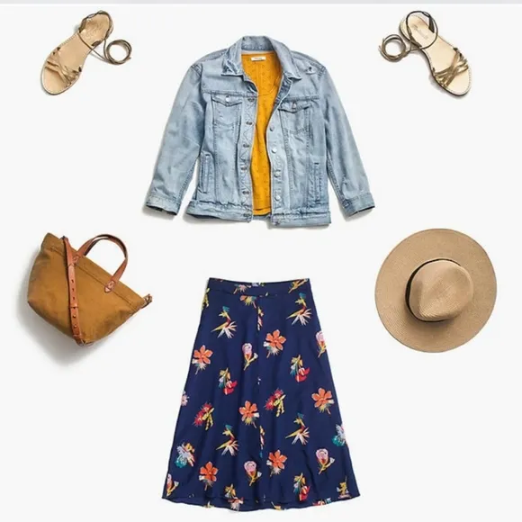 Madewell - Silk Atrium Midi Skirt in Bird of Paradise, Sz 4, Tropic Floral Night