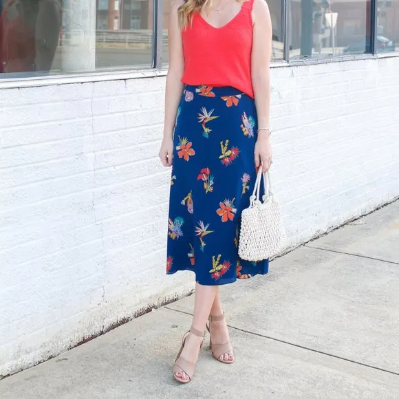 Madewell - Silk Atrium Midi Skirt in Bird of Paradise, Sz 4, Tropic Floral Night