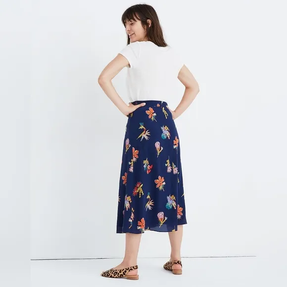 Madewell - Silk Atrium Midi Skirt in Bird of Paradise, Sz 4, Tropic Floral Night
