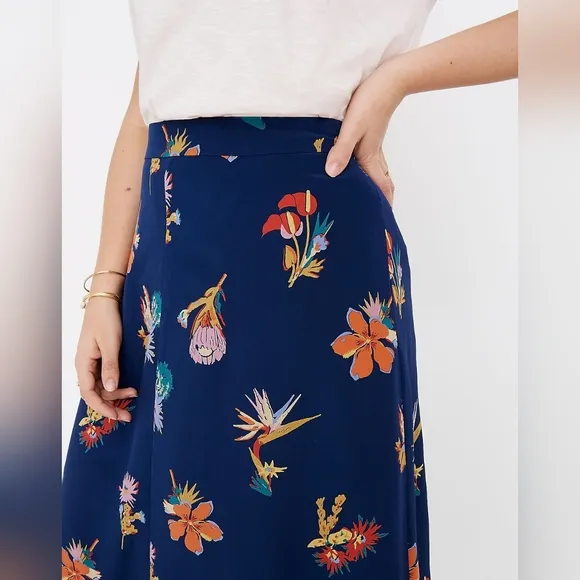 Madewell - Silk Atrium Midi Skirt in Bird of Paradise, Sz 4, Tropic Floral Night