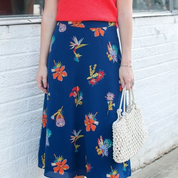 Madewell - Silk Atrium Midi Skirt in Bird of Paradise, Sz 4, Tropic Floral Night