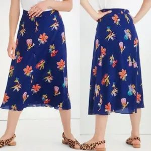Madewell - Silk Atrium Midi Skirt in Bird of Paradise, Sz 4, Tropic Floral Night