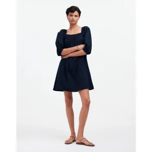 Madewell‎ Square-Neck Open Back Puff-Sleeve Mini Dress Navy Babydoll Size 6