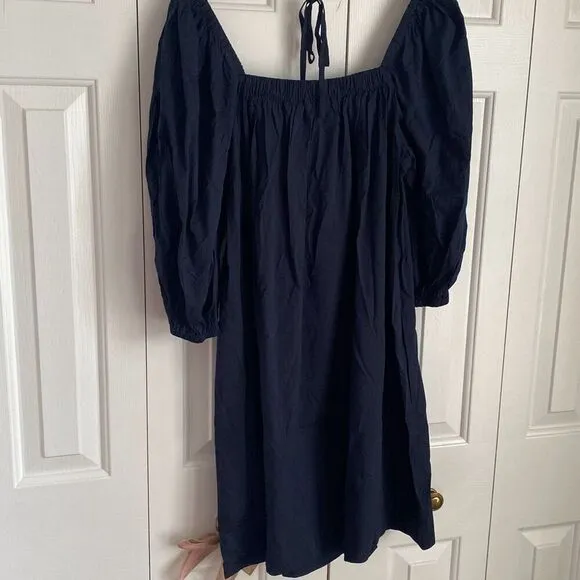 Madewell‎ Square-Neck Open Back Puff-Sleeve Mini Dress Navy Babydoll Size 6
