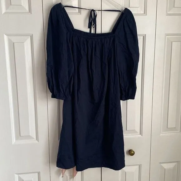 Madewell‎ Square-Neck Open Back Puff-Sleeve Mini Dress Navy Babydoll Size 6