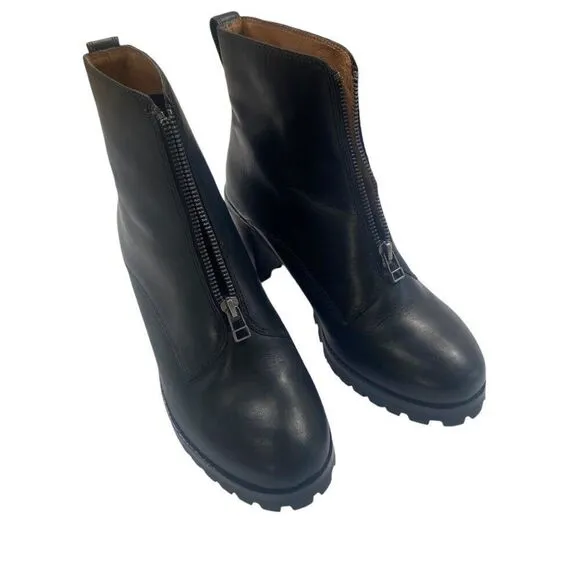 Madewell The Alyce Zip Front Lug Sole Chunky Heeled Boots Black Size 9