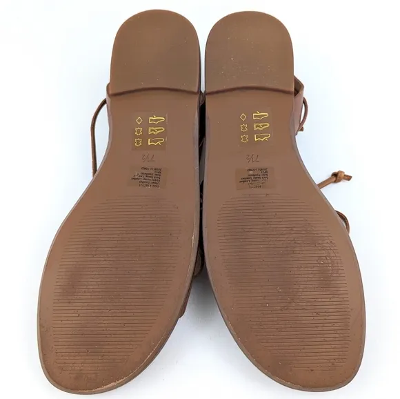 Madewell The Wave Gladiator Sandals Leather Lace Up Flats Cognac Brown size 7.5