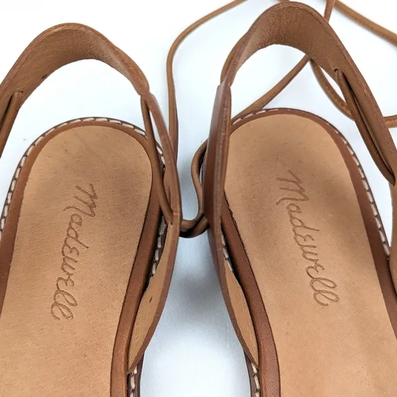 Madewell The Wave Gladiator Sandals Leather Lace Up Flats Cognac Brown size 7.5