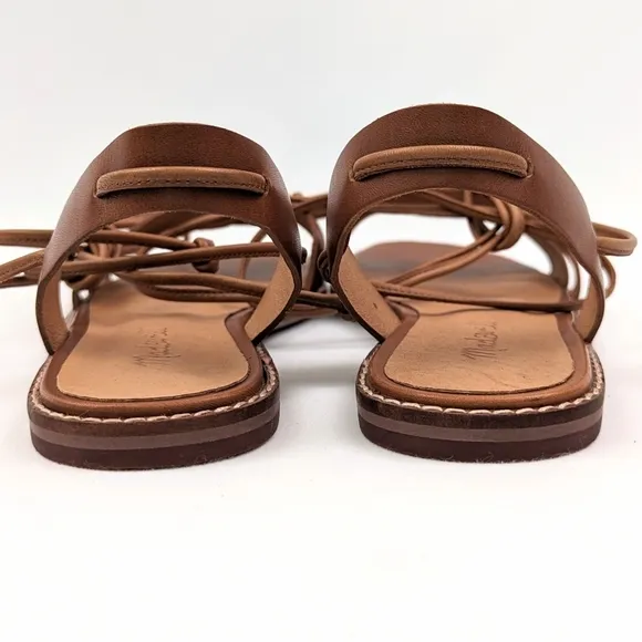 Madewell The Wave Gladiator Sandals Leather Lace Up Flats Cognac Brown size 7.5