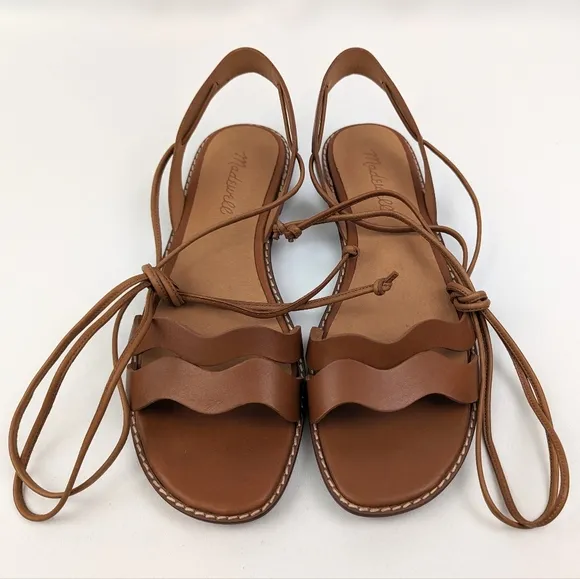 Madewell The Wave Gladiator Sandals Leather Lace Up Flats Cognac Brown size 7.5