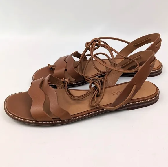 Madewell The Wave Gladiator Sandals Leather Lace Up Flats Cognac Brown size 7.5
