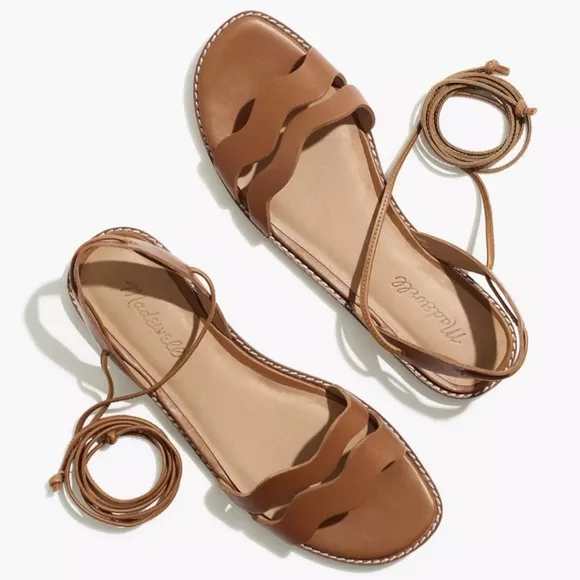 Madewell The Wave Gladiator Sandals Leather Lace Up Flats Cognac Brown size 7.5