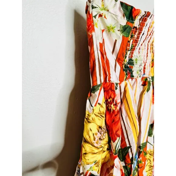 Maeve by Anthropologie Floral Striped Strapless A-Line Midi Dress NWT Size XS