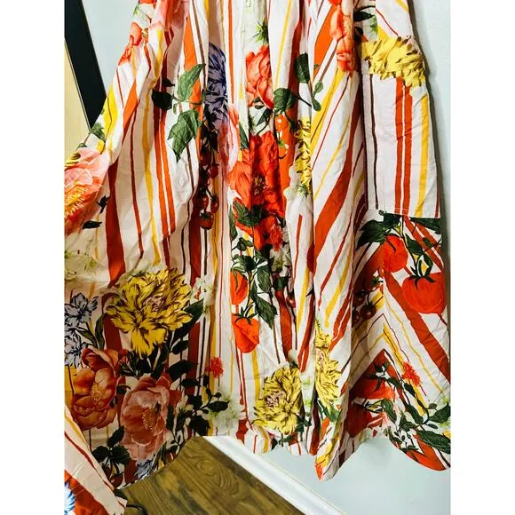 Maeve by Anthropologie Floral Striped Strapless A-Line Midi Dress NWT Size XS