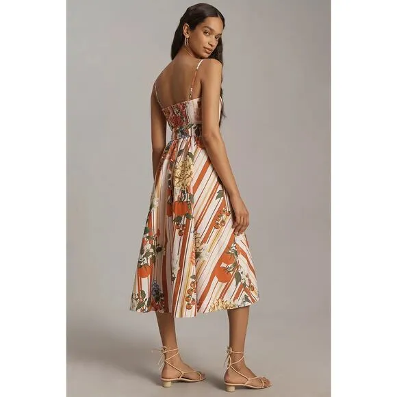 Maeve by Anthropologie Floral Striped Strapless A-Line Midi Dress NWT Size XS