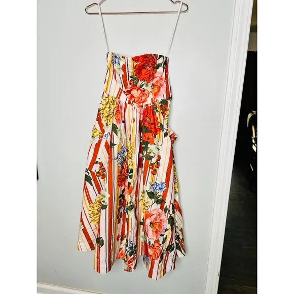 Maeve by Anthropologie Floral Striped Strapless A-Line Midi Dress NWT Size XS