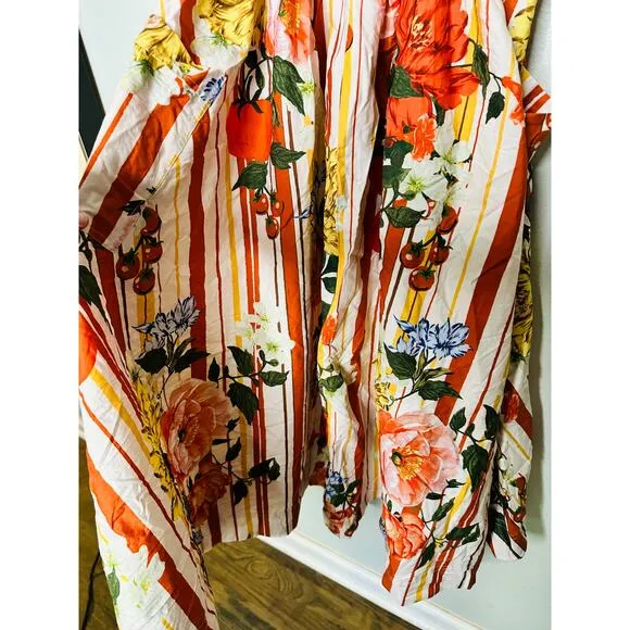 Maeve by Anthropologie Floral Striped Strapless A-Line Midi Dress NWT Size XS