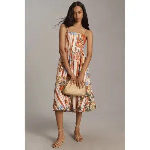 Maeve by Anthropologie Floral Striped Strapless A-Line Midi Dress NWT Size XS