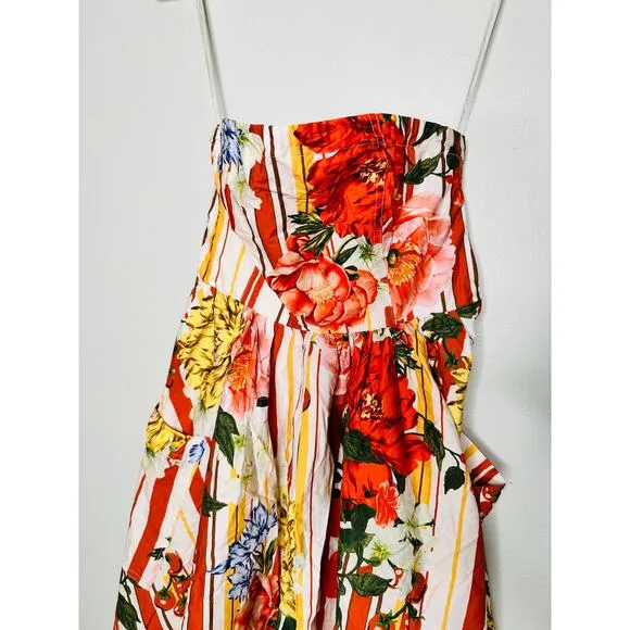 Maeve by Anthropologie Floral Striped Strapless A-Line Midi Dress NWT Size XS