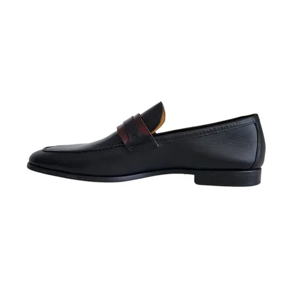 Magnanni Daniel Leather Penny Loafers in Black/Midbrown Men's Size 12