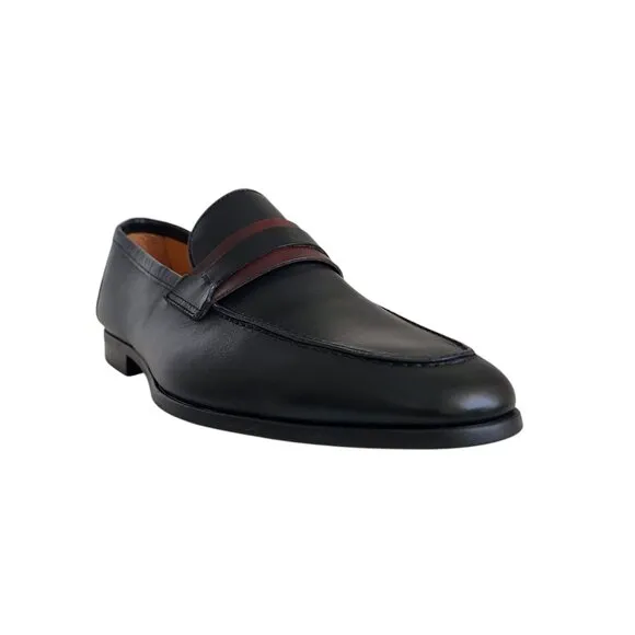 Magnanni Daniel Leather Penny Loafers in Black/Midbrown Men's Size 12