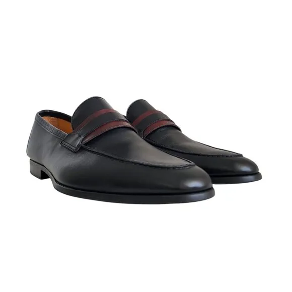 Magnanni Daniel Leather Penny Loafers in Black/Midbrown Men's Size 12