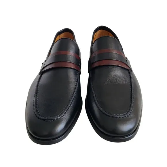 Magnanni Daniel Leather Penny Loafers in Black/Midbrown Men's Size 12