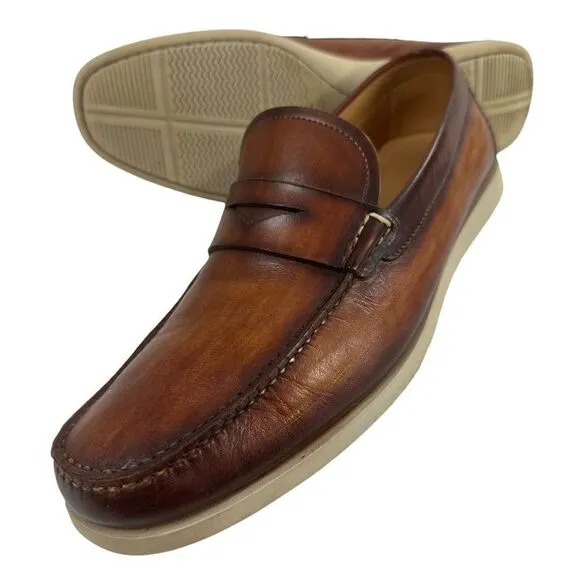 Magnanni Laguna Cognac Patina Leather Penny Loafers Men’s Size 10M