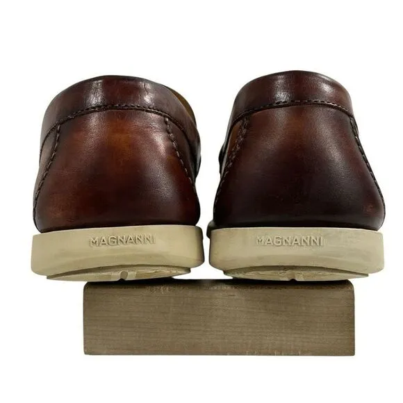 Magnanni Laguna Cognac Patina Leather Penny Loafers Men’s Size 10M