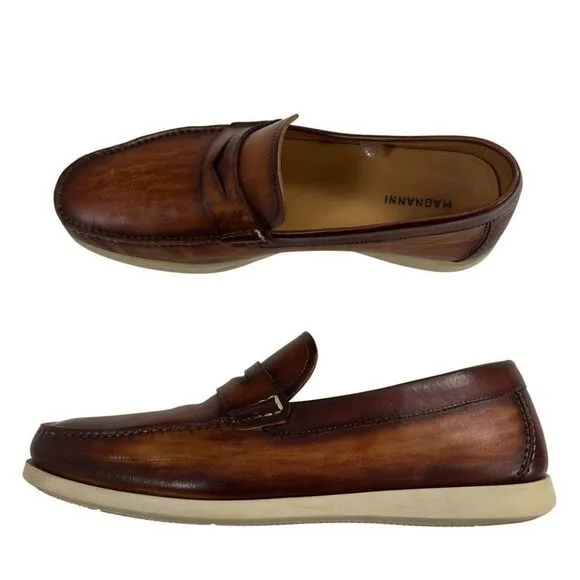 Magnanni Laguna Cognac Patina Leather Penny Loafers Men’s Size 10M