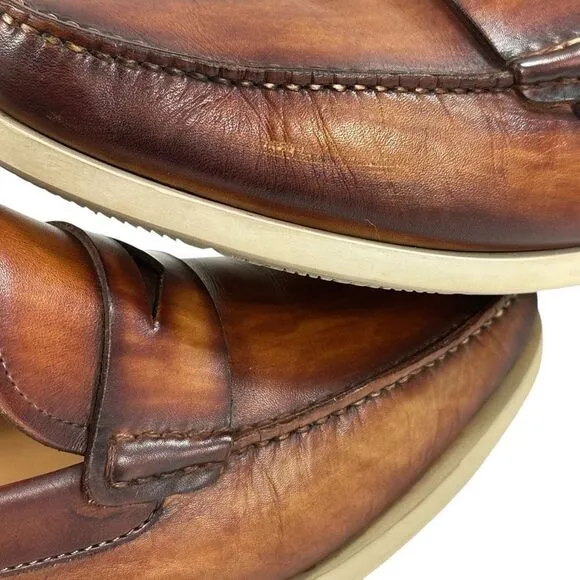 Magnanni Laguna Cognac Patina Leather Penny Loafers Men’s Size 10M