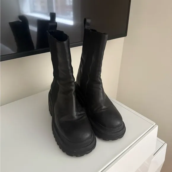 Maje Black Combat Moto Boots with Chunky Platform Sole