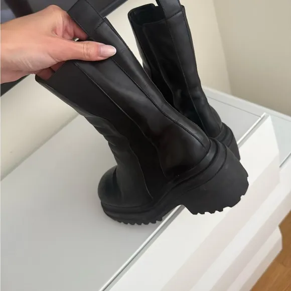 Maje Black Combat Moto Boots with Chunky Platform Sole