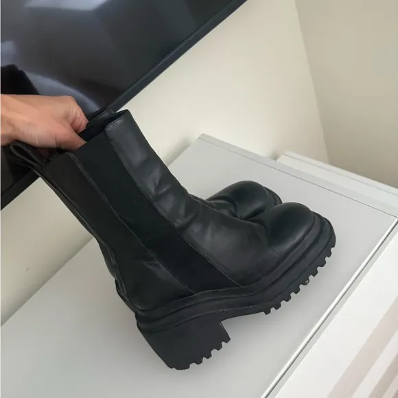 Maje Black Combat Moto Boots with Chunky Platform Sole
