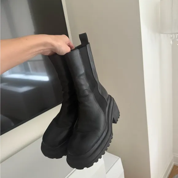 Maje Black Combat Moto Boots with Chunky Platform Sole