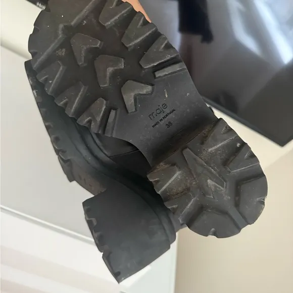 Maje Black Combat Moto Boots with Chunky Platform Sole