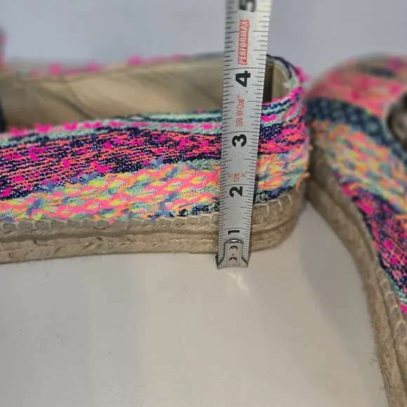 Manebi Espadrilles Platform Fabric Leather Lined Colorful Multi Fiber 10 NWOT