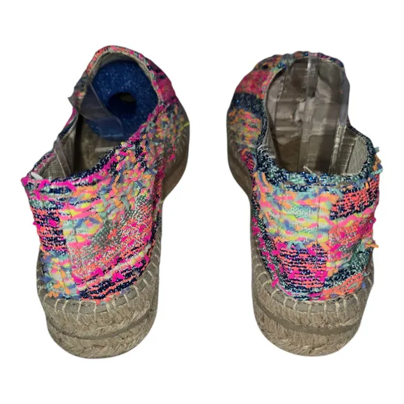 Manebi Espadrilles Platform Fabric Leather Lined Colorful Multi Fiber 10 NWOT
