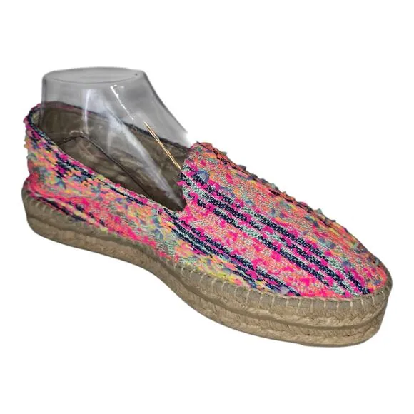 Manebi Espadrilles Platform Fabric Leather Lined Colorful Multi Fiber 10 NWOT