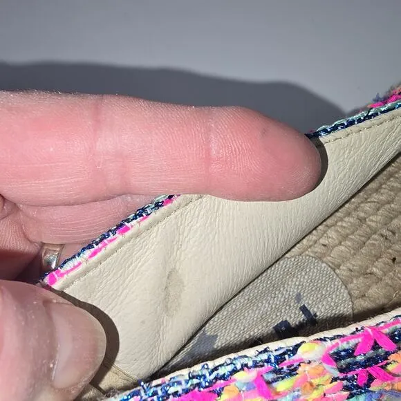 Manebi Espadrilles Platform Fabric Leather Lined Colorful Multi Fiber 10 NWOT