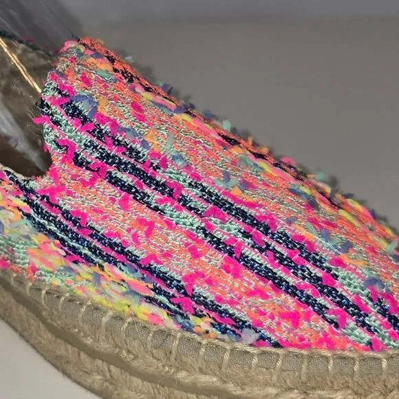Manebi Espadrilles Platform Fabric Leather Lined Colorful Multi Fiber 10 NWOT