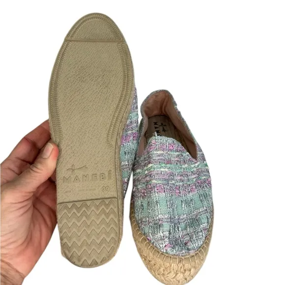 Manebi Tweed Espadrilles Multi Color Slip On Shoes Summer Resortwear SZ 39/8