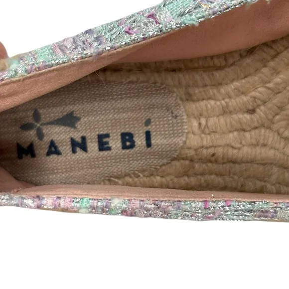 Manebi Tweed Espadrilles Multi Color Slip On Shoes Summer Resortwear SZ 39/8