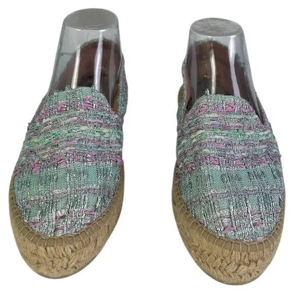 Manebi Tweed Espadrilles Multi Color Slip On Shoes Summer Resortwear SZ 39/8