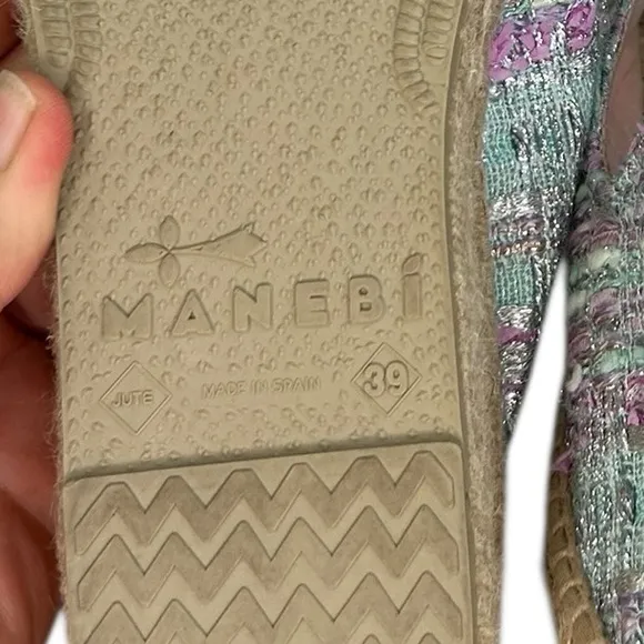Manebi Tweed Espadrilles Multi Color Slip On Shoes Summer Resortwear SZ 39/8