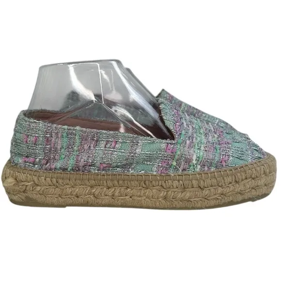 Manebi Tweed Espadrilles Multi Color Slip On Shoes Summer Resortwear SZ 39/8