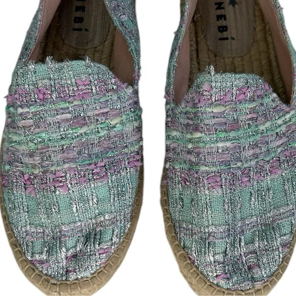 Manebi Tweed Espadrilles Multi Color Slip On Shoes Summer Resortwear SZ 39/8