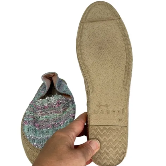 Manebi Tweed Espadrilles Multi Color Slip On Shoes Summer Resortwear SZ 39/8