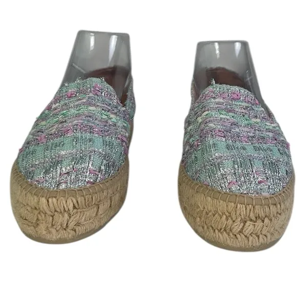Manebi Tweed Espadrilles Multi Color Slip On Shoes Summer Resortwear SZ 39/8